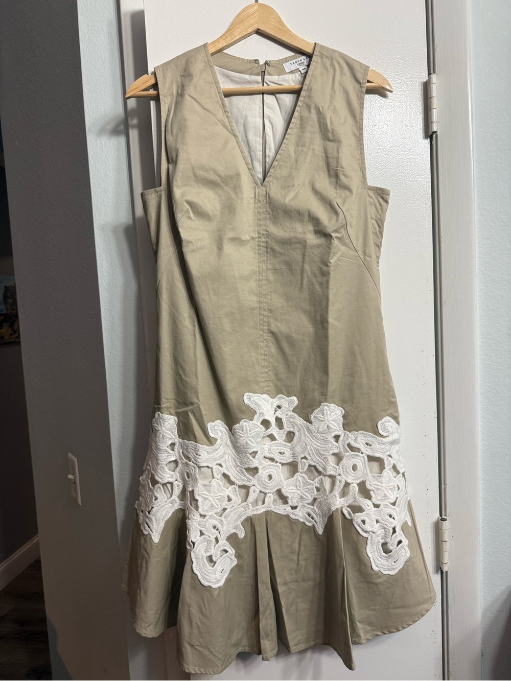 Derek Lam Collective Khaki Lace Hem Midi Dress IT 40 | Designer Cotton Twill RTR - Picture 2 of 10